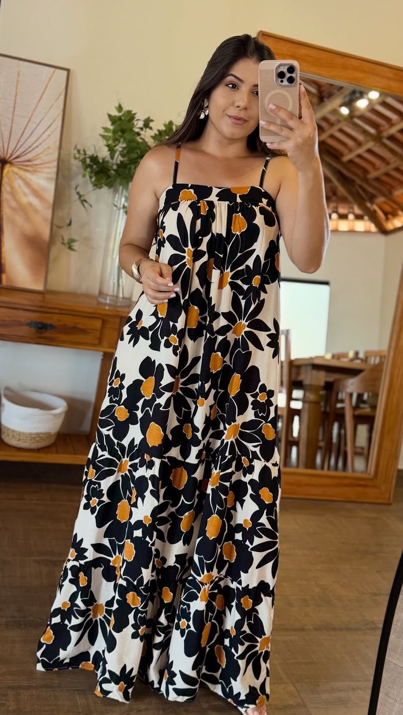 1368 | Vestido Gabrielle - Estampa Jardim Neutro